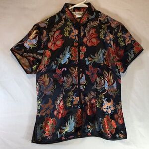 Kunto Size Small Y2K Oriental Floral Silk Blend Brocade Top Indie Fairy Grunge